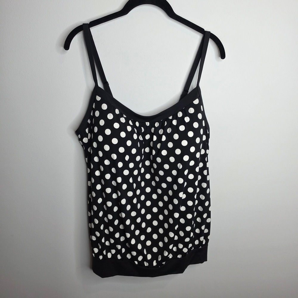 Lands' End Polka Dot Blouson Swim Tankini Top Women 18